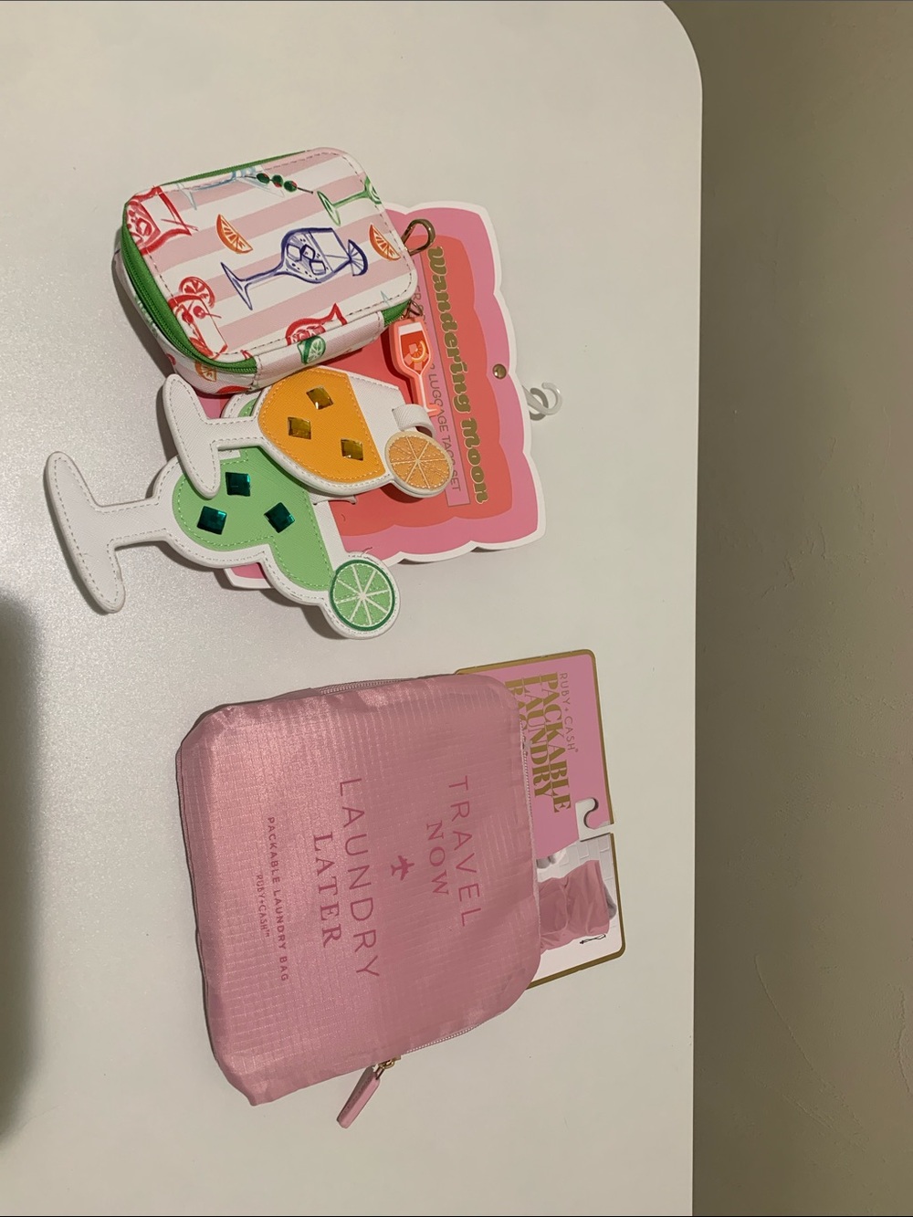 Wandering Moon Cocktail Zipper Pouch & Luggage Tag Set + Packable laundry bag